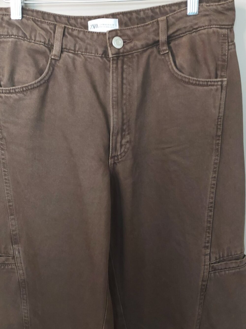 Zara Mid-Rise Brown Cargo Denim Pants Size 8 - Picture 13 of 13